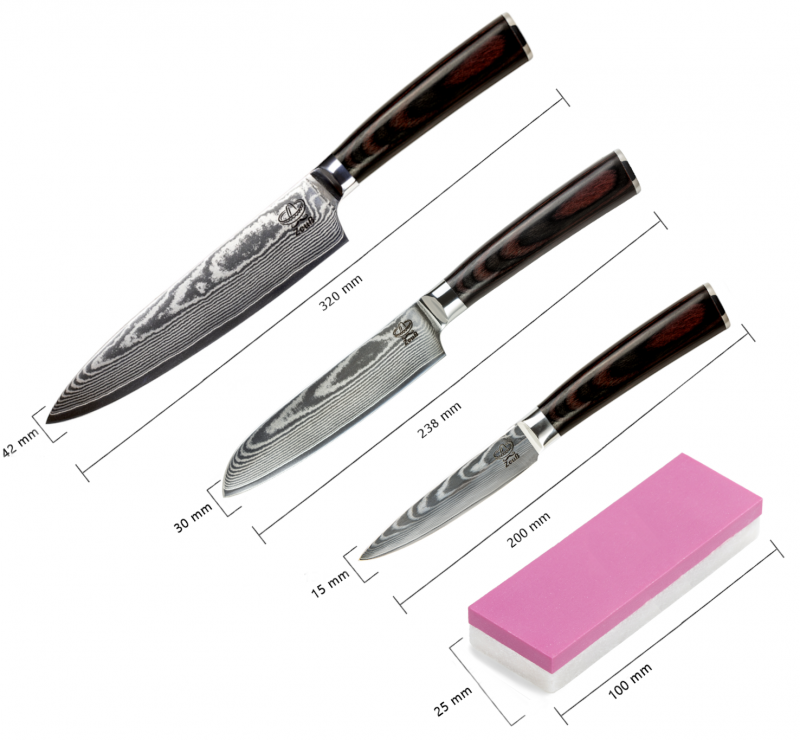 Zeuß Chefmesser Santokumesser Set Damastmesser Küchenmesser LH Lifestyle Kochmesser